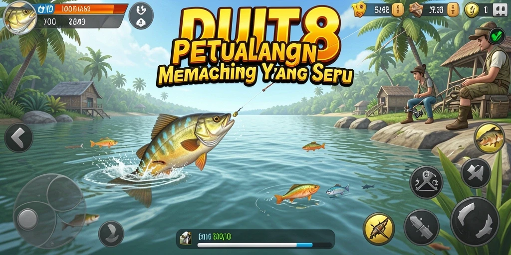 Tampilan gameplay DUIT8 yang menarik saat memancing.