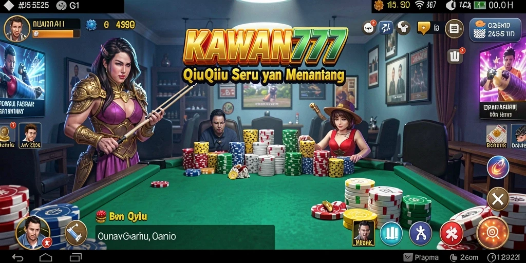 Screenshot utama KAWAN777 menampilkan aksi seru dalam permainan QiuQiu.