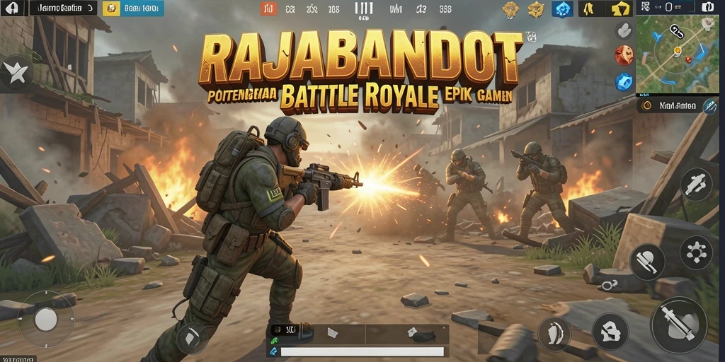 Screenshot gameplay RAJABANDOT menampilkan aksi seru dalam pertempuran Battle Royale.
